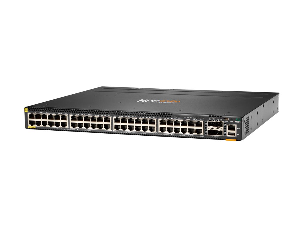 HPE Aruba 6300M - Switch - L3 - managed - 48 x 10 / 100 / 1000 (PoE+) + 4 x 1 Gigabit / 10 Gigabit / 25 Gigabit / 50 Gigabit SFP56 (Uplink / Stacking) - von vorne und von Seite zu hinten - an Rack montierbar - PoE+ (1440 W)